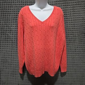 LaneBryant Coral Cable Knit Sweater 3X 22/24 Fisherman Preppy Coastal Grandma